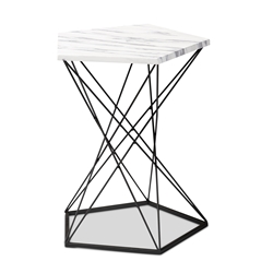 Baxton Studio Oberon Modern and Contemporary Black Finished Metal End Table with Faux Marble Tabletop
